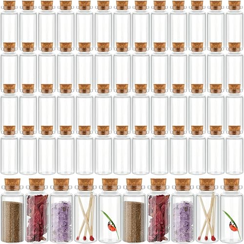 Patelai 100 frascos pequeños de vidrio con tapas de corcho, mini botellas de poción a granel, pequeños frascos de hechizos para manualidades,
