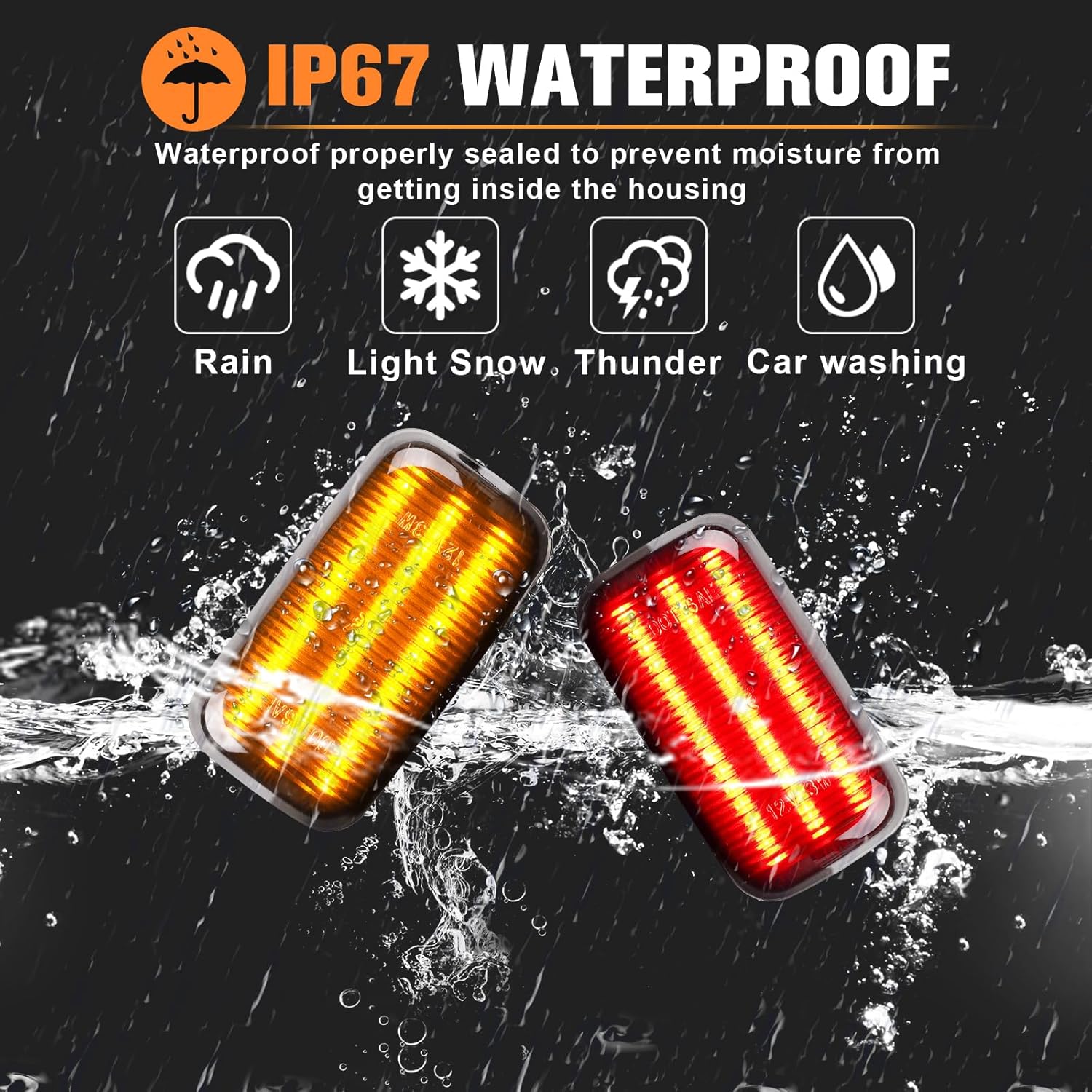 4PCS LED Side Marker Lights Compatible with 2015-2023 Chevy Silverado Sierra 2500HD 3500HD, Amber & Red Dual Rear Wheel Bed Marker Lamps, Smoked Lens Three Beam