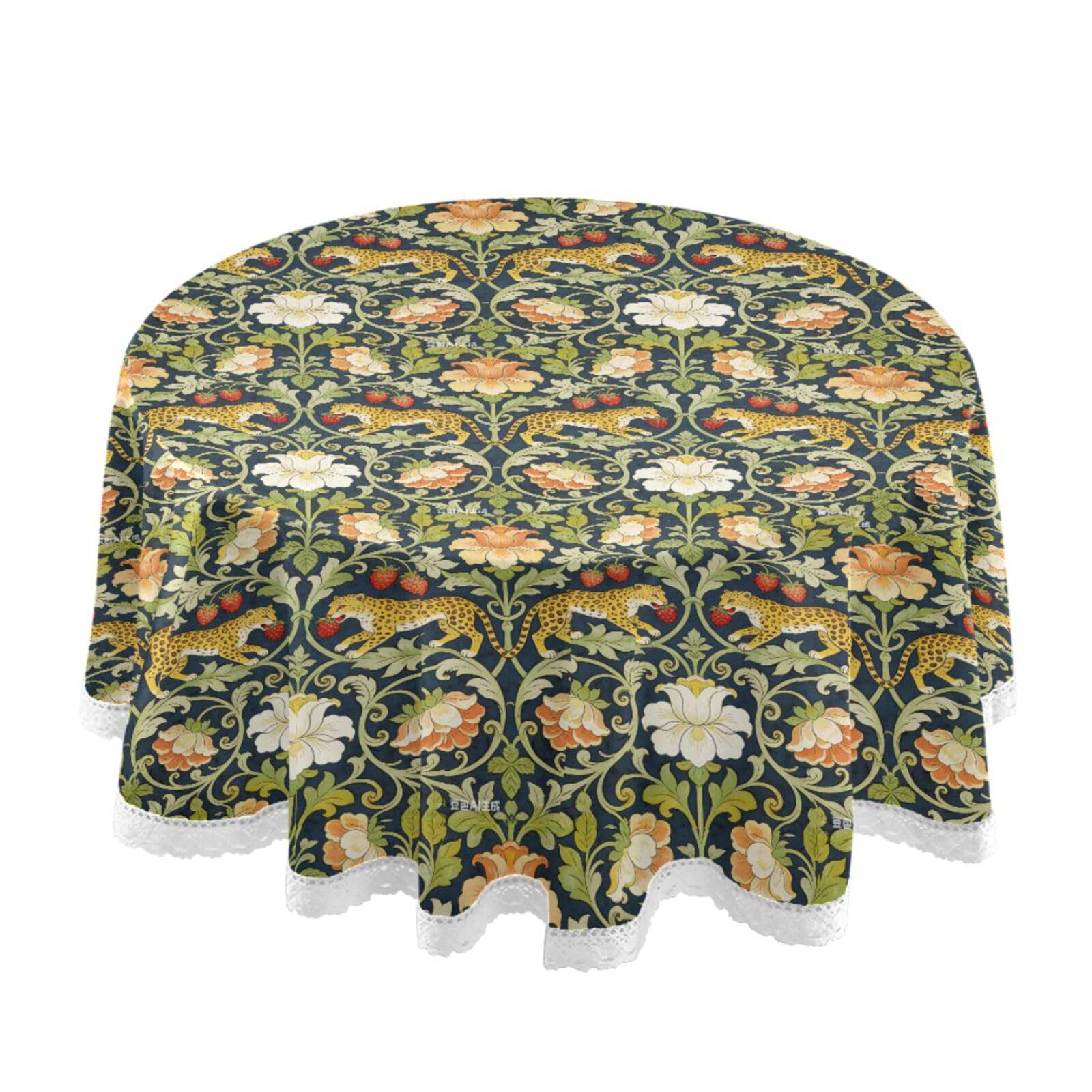 Nappe circulaire William Morris lavable en dentelle au crochet 152 cm pour table de salon