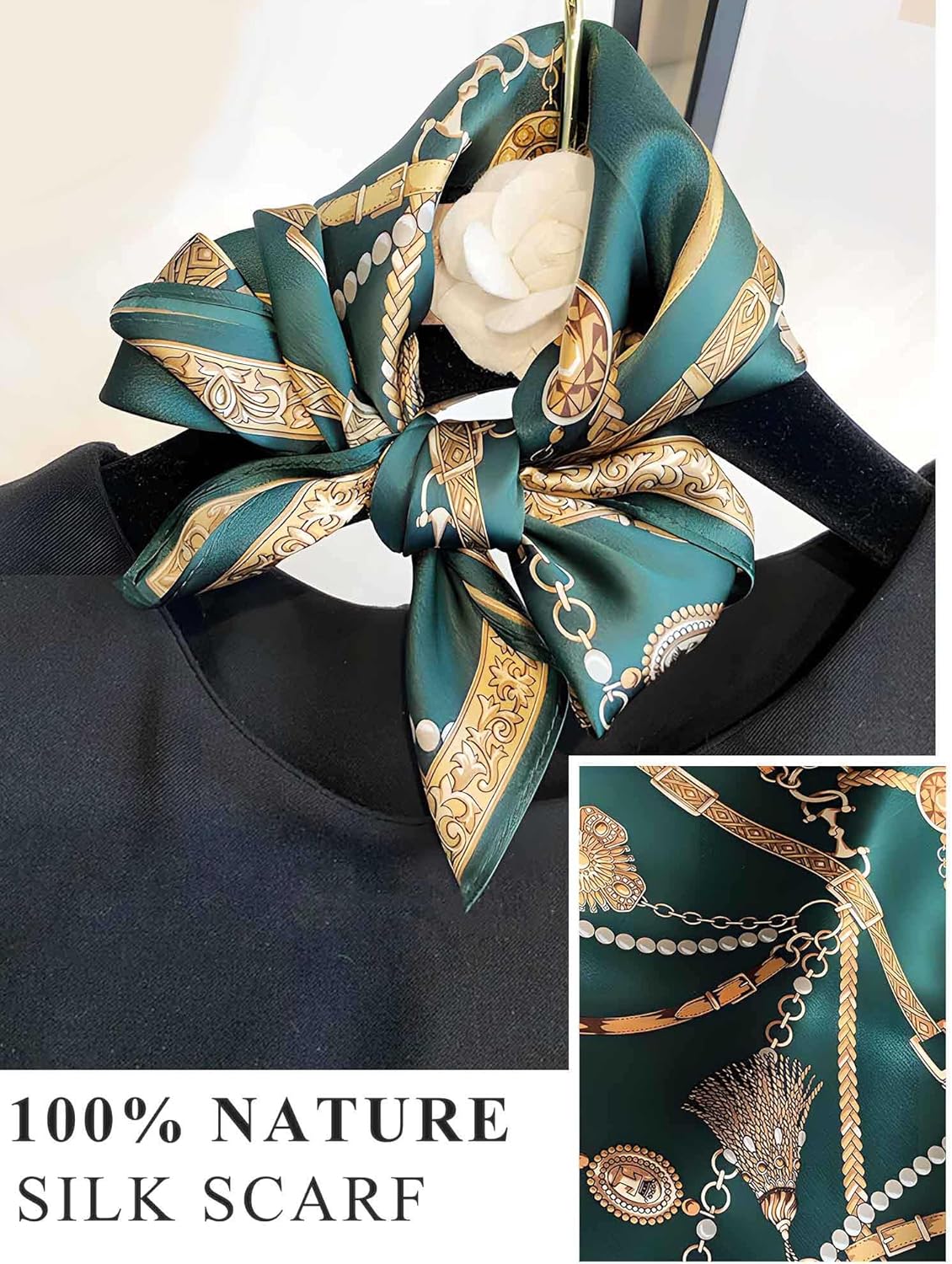 100% Mulberry Silk Scarf for Women Hair Lightweight Square Neckerchief Wrap For Head Scarves 21" - Image 4