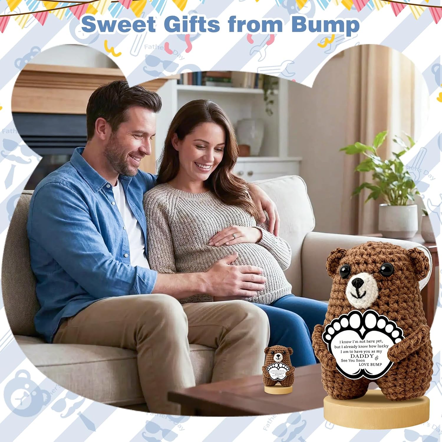 New Dad Gifts First Fathers Day Birthday Gifts for First Time Expecting Dad To Be Handmade Crochet Bear Best Cute Cool Present Boy Girl Papa Pregnancy Announcement for Husband from Wife Baby Shower