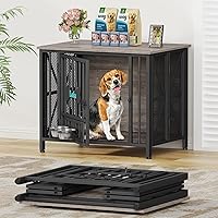 Vista 11 de EasyCom Muebles de Jaula Plegable Grande para Perros, 41.3" Jaulas Sin Montaje para Perros Grandes, Perrera de Madera para Interiores con Etiqueta