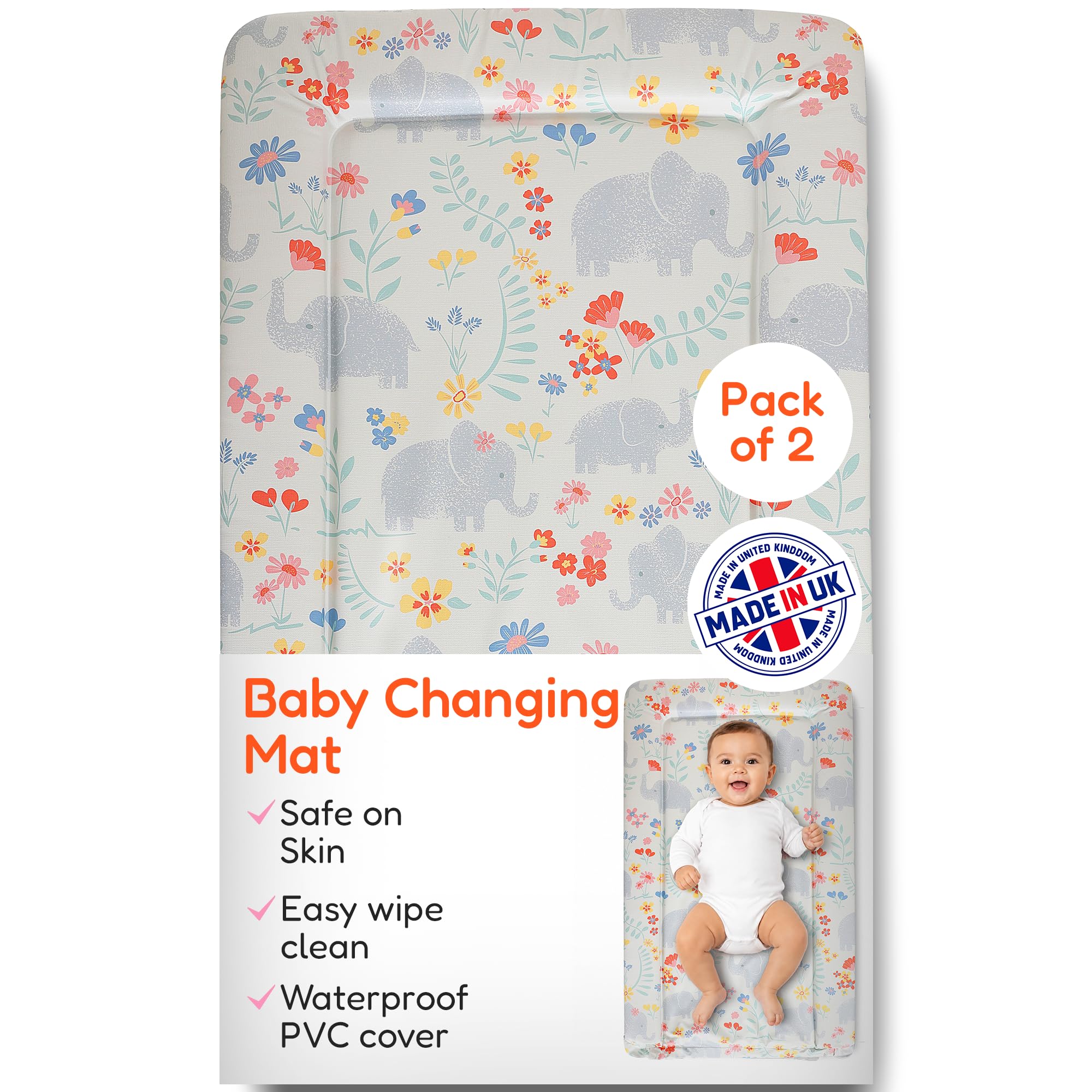 Baby Changing Mat - Extra Thick & Durable - Raised Edges - 76x45cm, 2 Pack