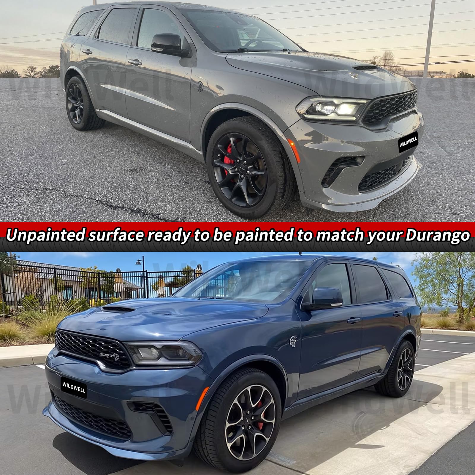 Front Bumper Lip Splitter For 2021-2025 Dodge Durango - 3-Piece ABS Gloss Black Spoiler Kit