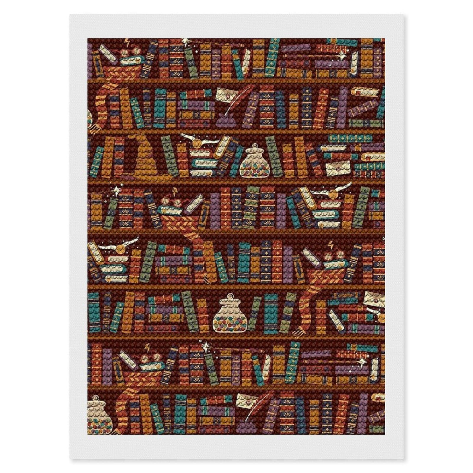Nclqvjxzkhw Style Bookshelf Diamond Art Painting For Adult Round Diamonds Pictures Arts Crafts Home Wall Decor 12"X16"