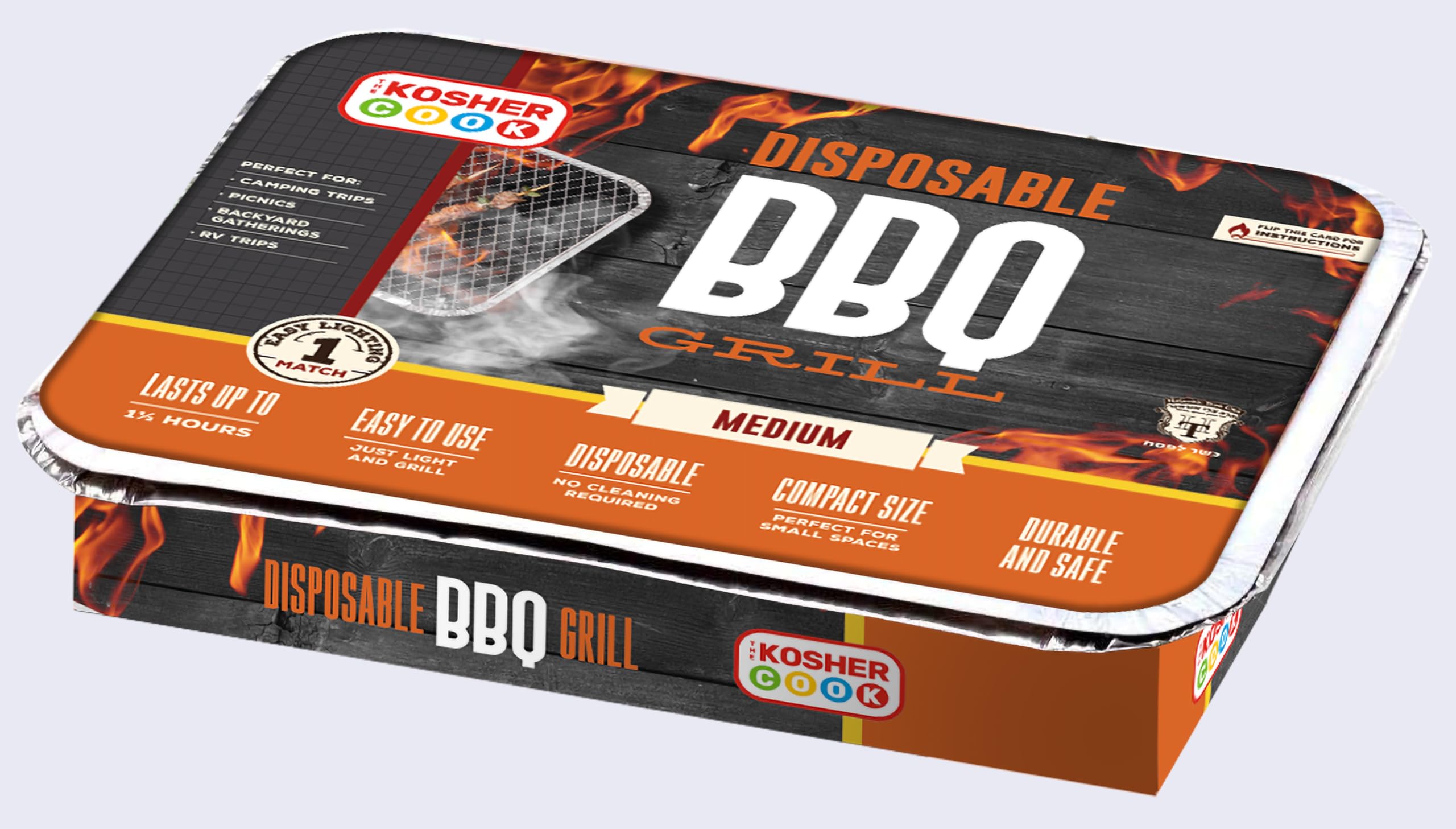 The Kosher Cook Parrilla de carbón desechable – Parrilla de barbacoa portátil lista para usar – Parrilla de carbón portátil fácil de encender Kosher – Paquete de 2