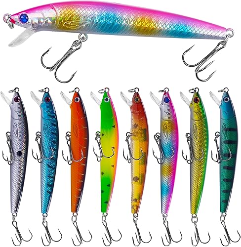 Kit de señuelos de pesca de Jerkbait de suspensión, 8 señuelos de minnow cebo de jerk bait de pesca con gancho agudo, Jerkbait flotante artificial
