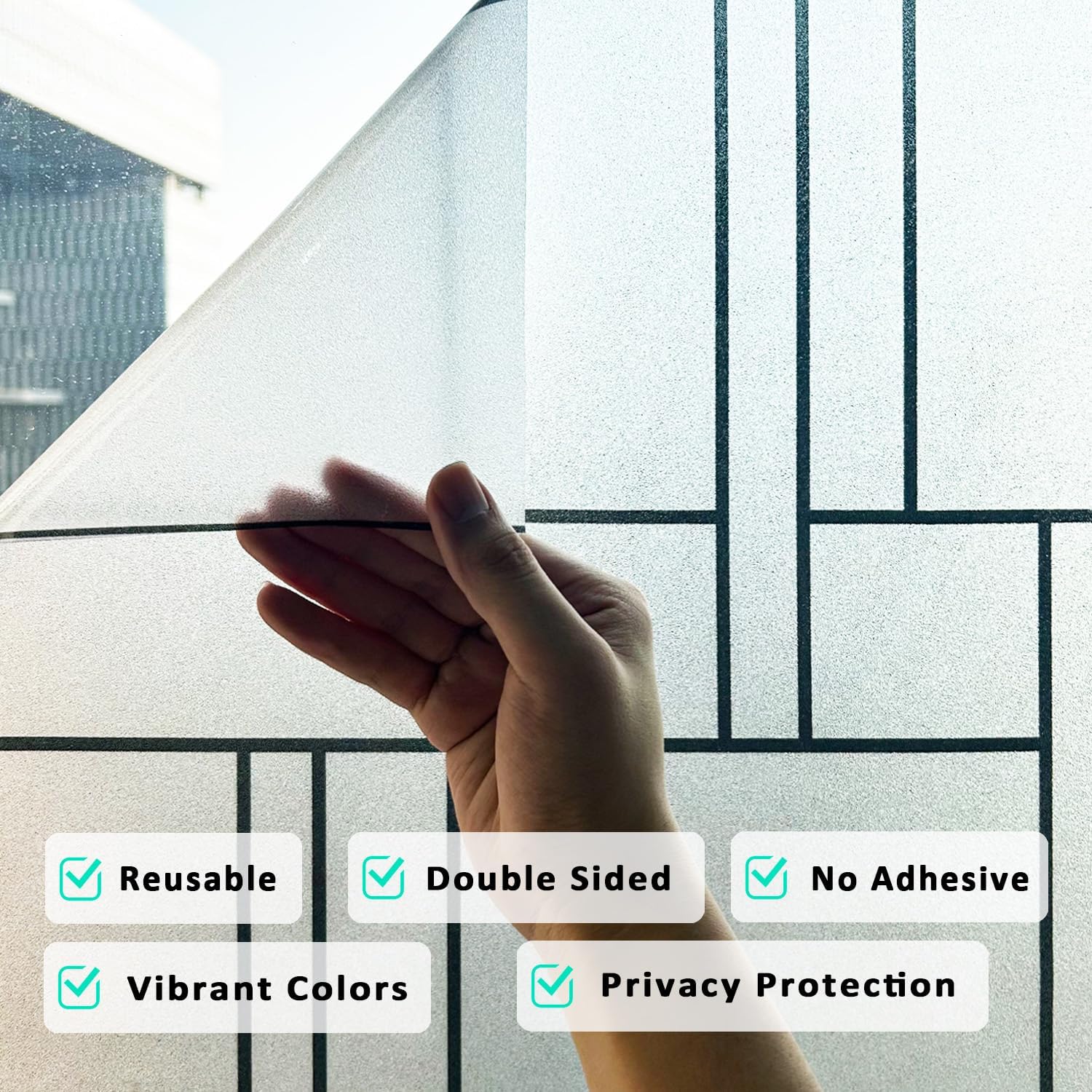 Window Privacy Film Stained Glass Frosted Glass, Static Cling Window Clings Retro Decorative for Bathroom, Home, Front Door Coverings UV Protection Heat Blocking, Lines, 22.83''