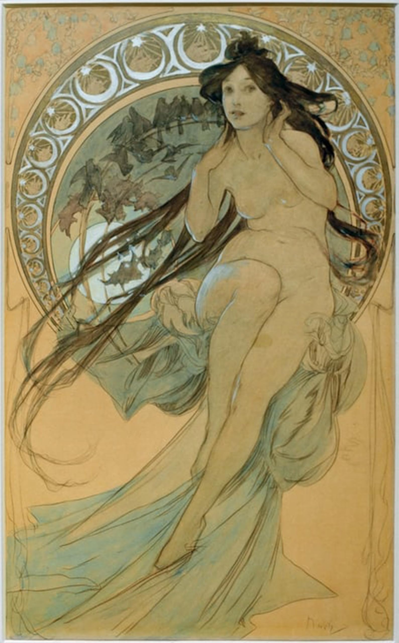 SERENDIPITP Abstract Painting Mural Print Picture Wall Decor Painting Blumen by Alphonse Mucha Vintage Wall Artwork for Home Decor 60x90cm