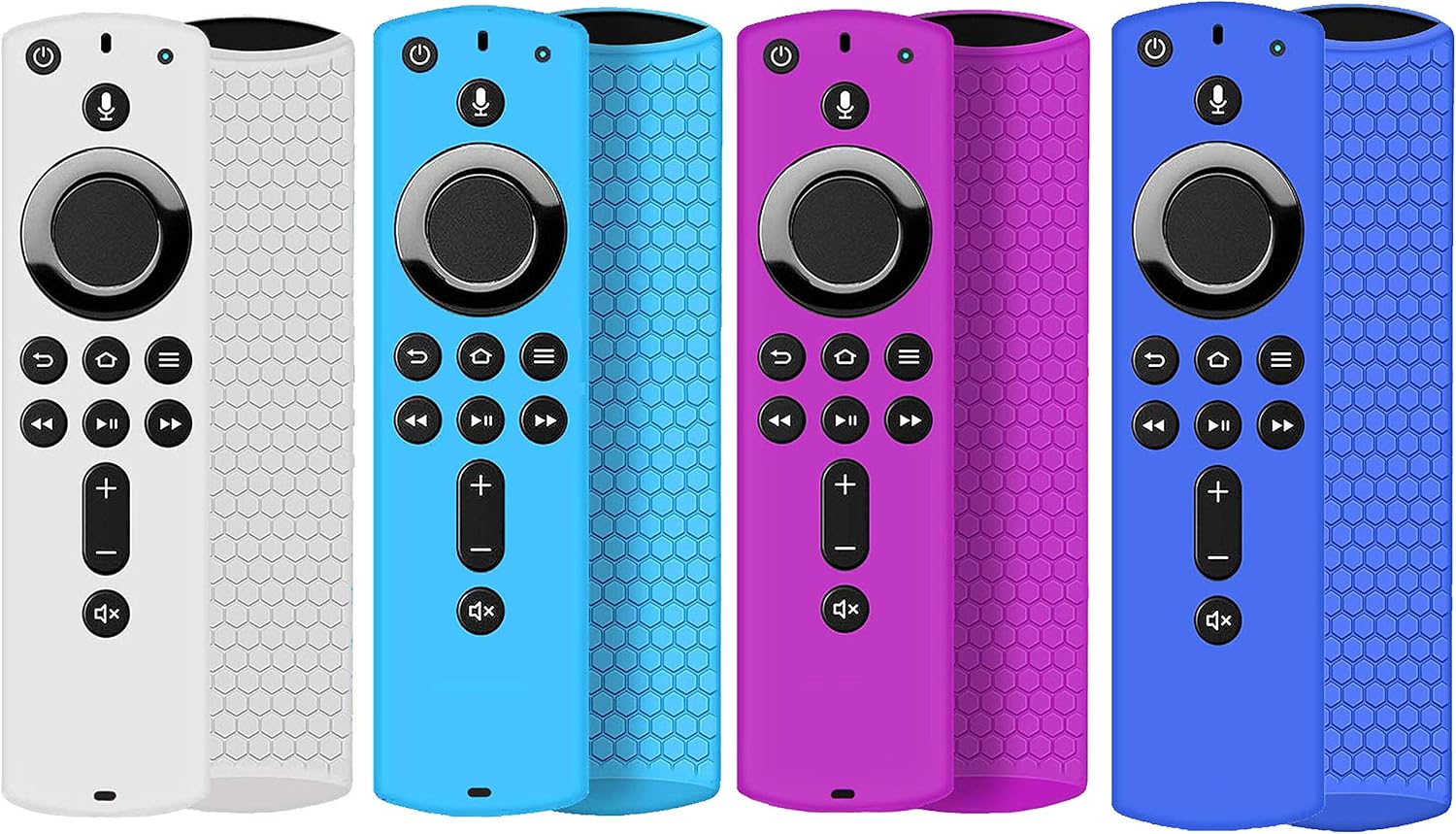 4 Pack Remote Cover for FireStick TV 4K/ FireTVStick (2nd Gen)/ FireTV Cube Remote - Auswaur FireSticksticktv Silicone Protective Remote Case Cover Skin Sleeve - White Blue Purple Dark Blue