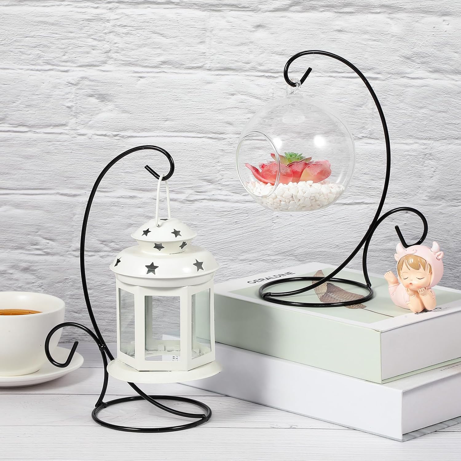 Tandefio 32 Pack Ornament Display Stands 9" H Iron Hanging Stand Rack Holder Air Plant Holder Terrariums Hanger For Wedding Christmas Halloween Glass Witch Ball Home Party Decor Craft Fair Art