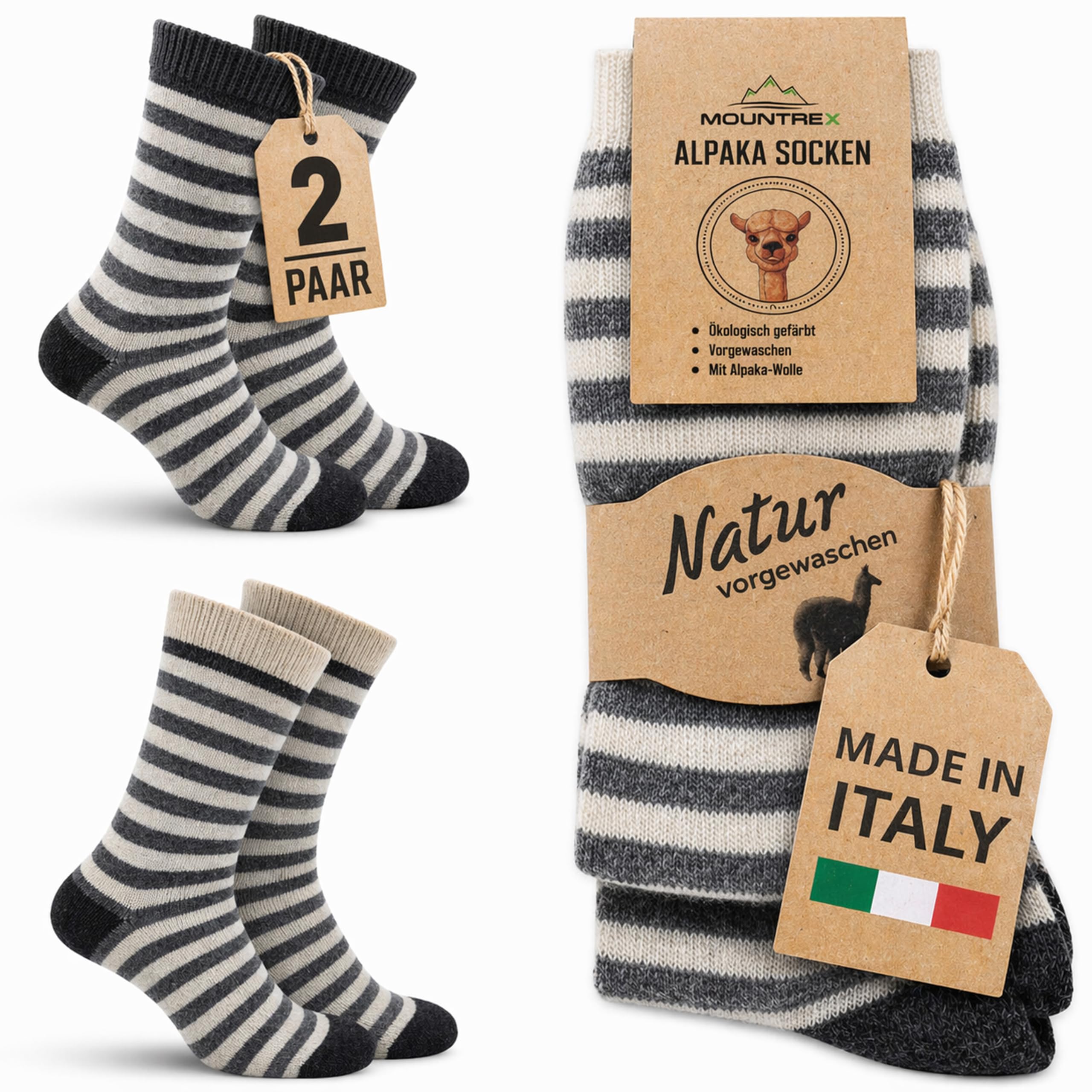 MOUNTREX® Alpaka Socken, Wollsocken für Damen und Herren - Wintersocken, Warme Haussocken, Thermosocken - Dünn - Kuschelsocken - 2 Paar