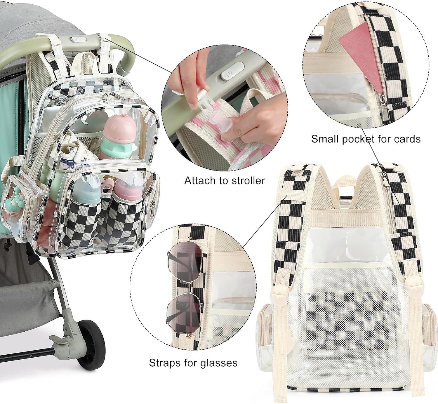 Clear Baby Diaper Bag Backpack for Mom, Large Capacity Travel Nappy Bag for Boys & Girls with Stroller Straps (Corduroy Checkered Black)