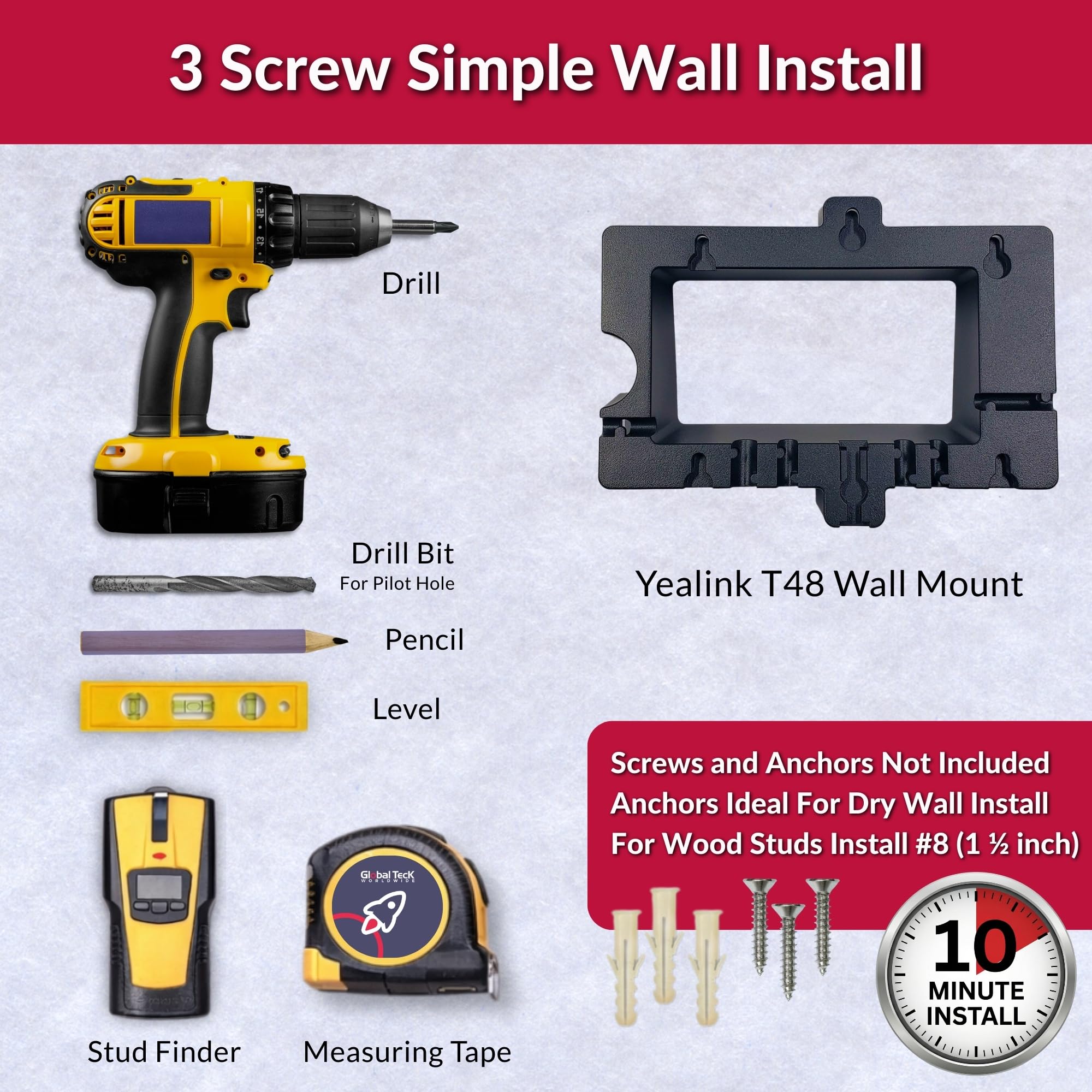 Yealink - Soporte de Pared para teléfonos SIP, IP, Escritorio con paño de Microfibra #Yea-WM-B