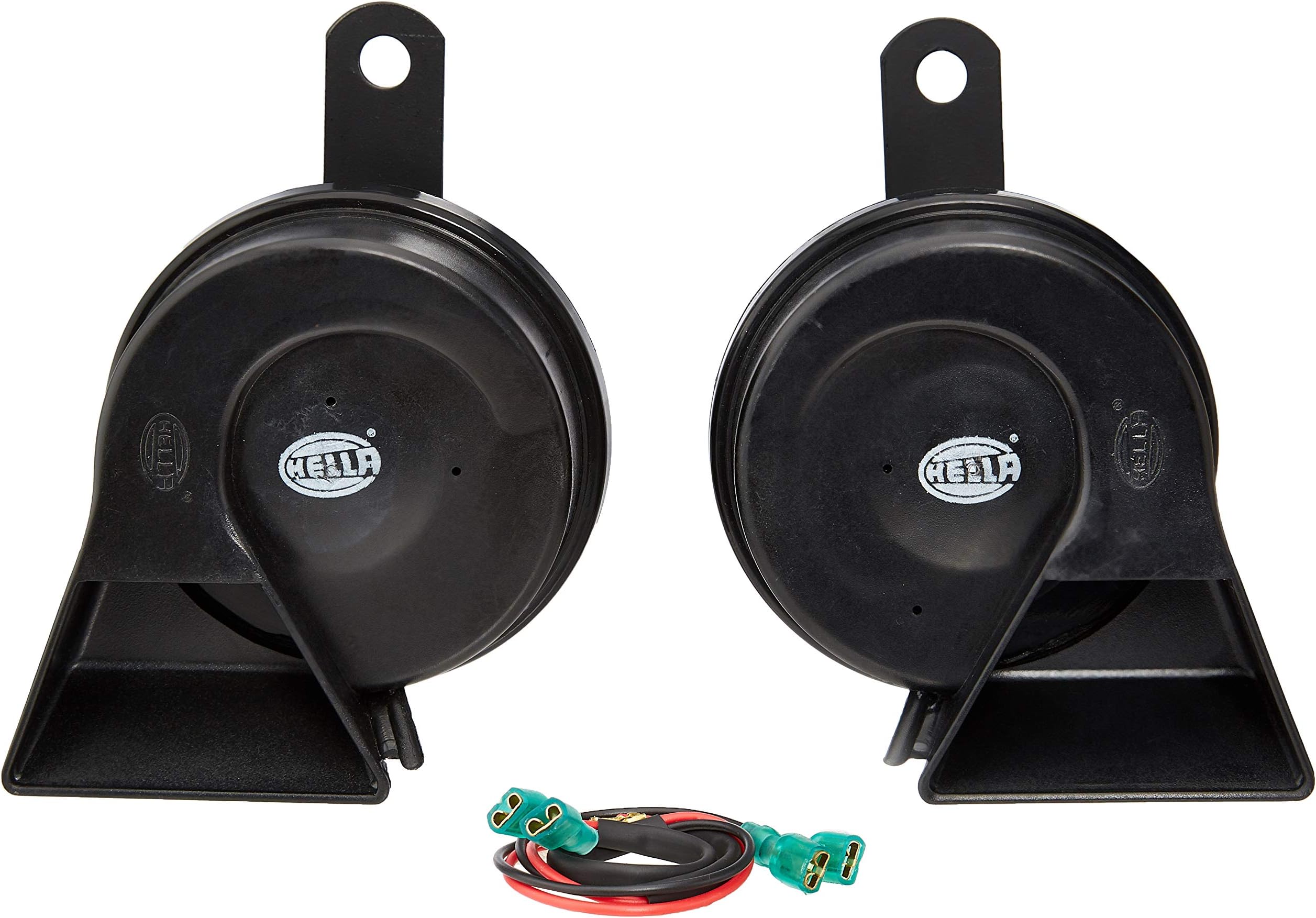 Hella Trumpet Horn (Set of 2), Universal Fit, Black Metal, 105 dB, Vehicle Horn