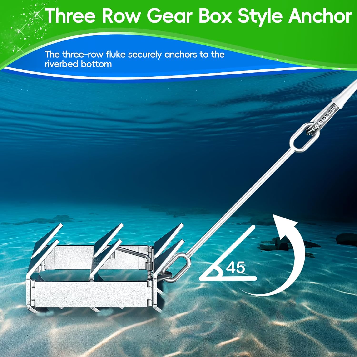 Boat Anchor Kit - Anchor with Dacromet Coating, Box Anchors for 25' Boats, Includes 100 ft 3/8" Anchor Nylon Rope, Suitable for Various Small Boats