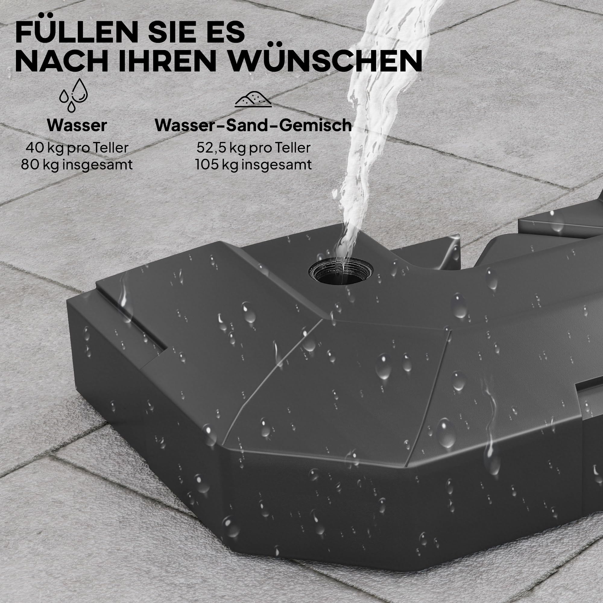 Outsunny Sonnenschirmständer 2-Teilig HDPE Wasserdicht für Ampelschirm