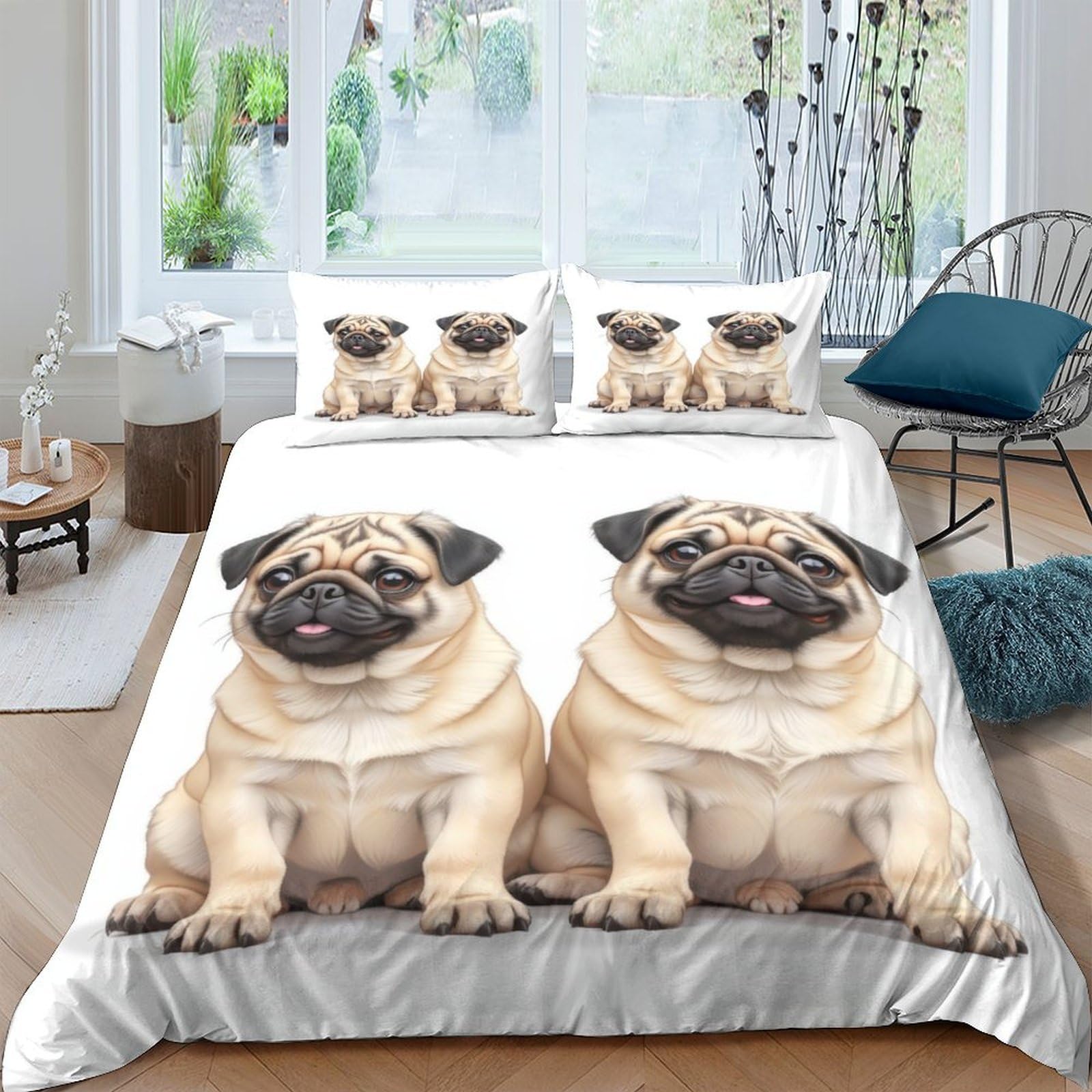 Ctjqhvkz Style-8 3D Printed Pug Dog Fitted Sheet Microfiber Soft Animal Bed Cover For Bedroom Dorm Mattress Protection Decor Single（135X200cm）