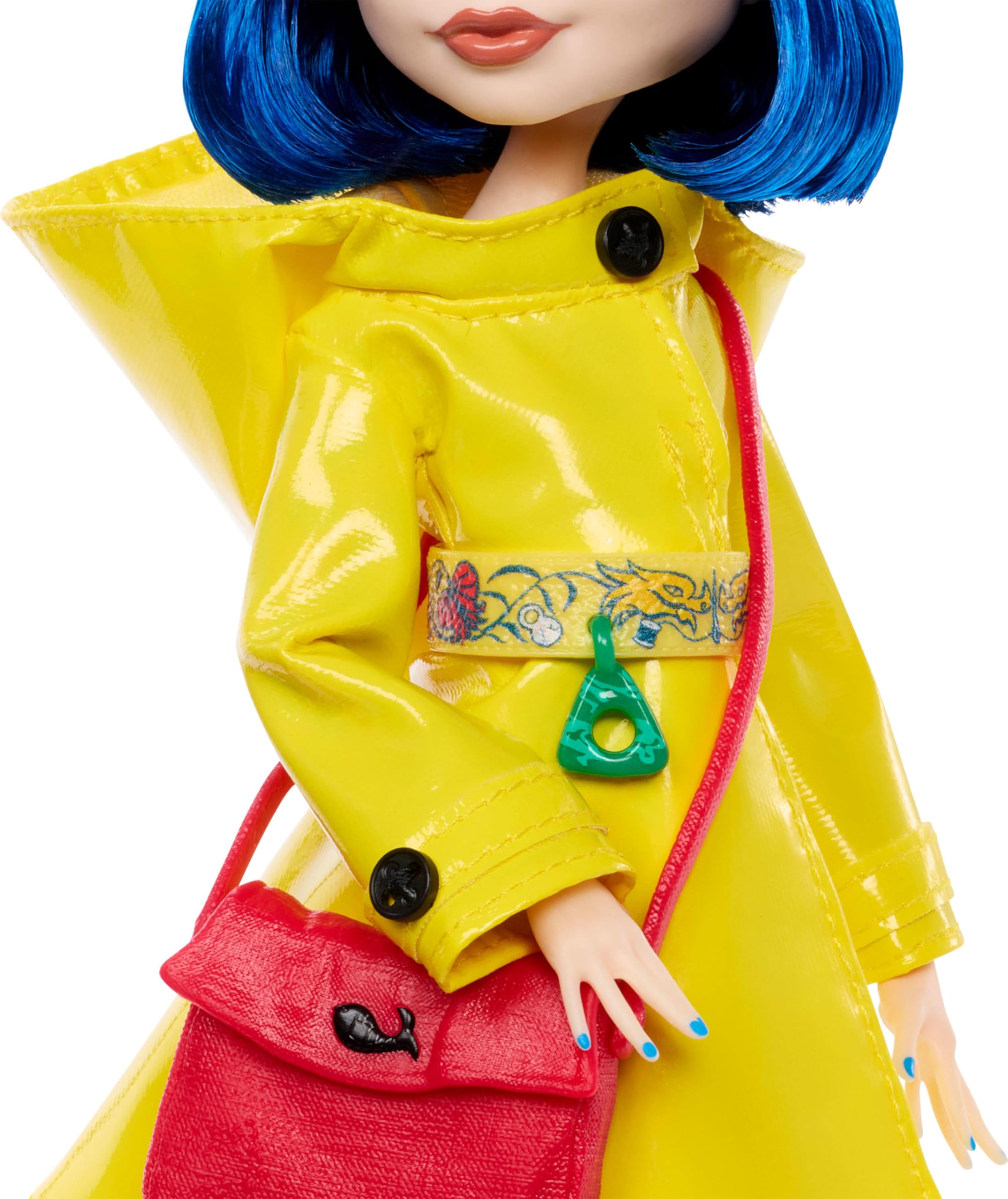 Monster High Skullector Doll, Coraline Collectible in Yellow Raincoat with Dress and Accessories Like Rag Doll, Cat Figure, and Doll Stand - 3