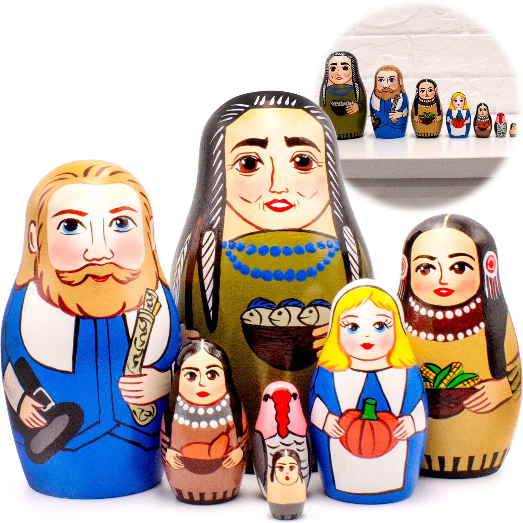 Happy Thanksgiving Russian Nesting Dolls Set of 7 pcs - Russian Dolls for Thanksgiving Table Decorations - Thanksgiving Decor - Thanksgiving Gifts