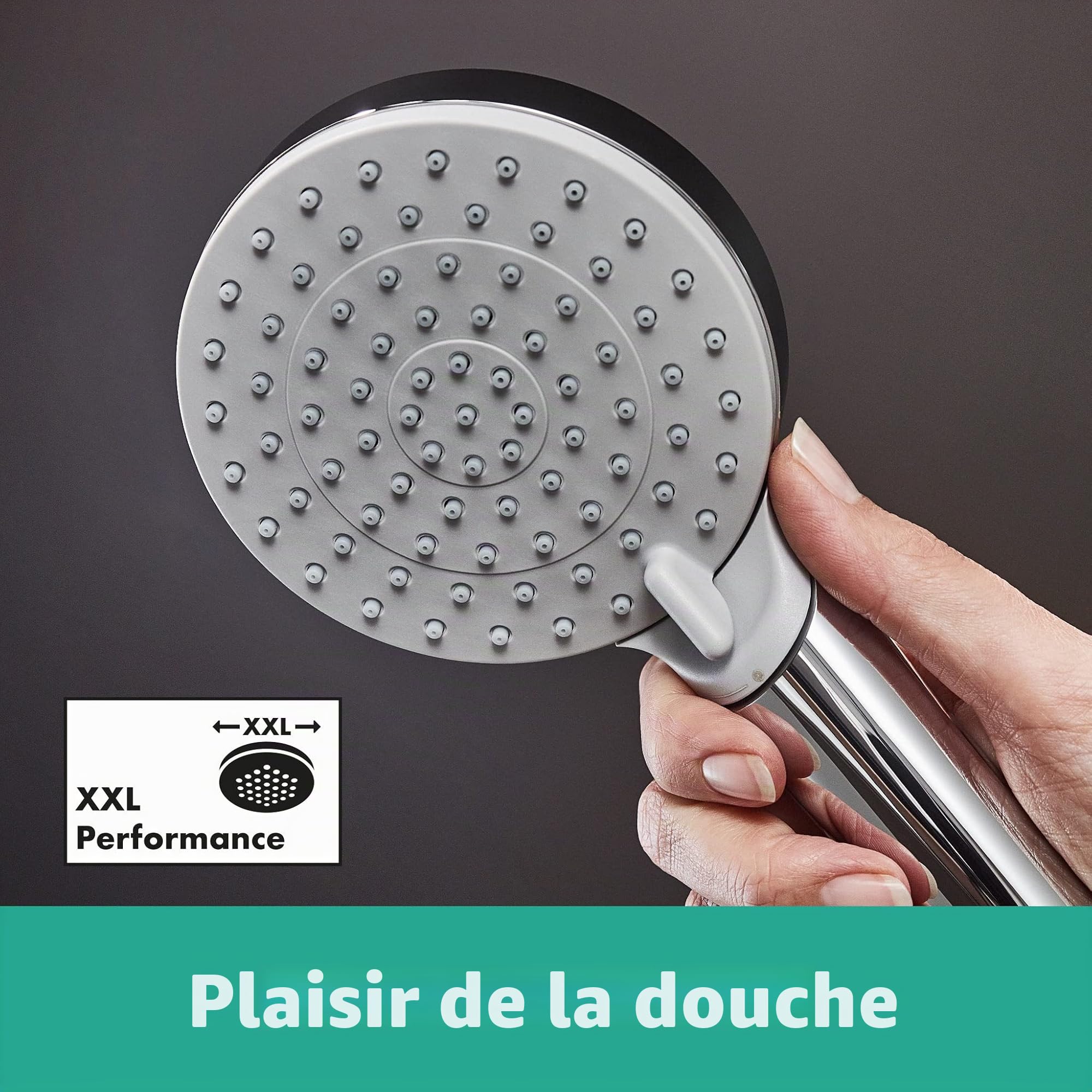 hansgrohe Vernis Blend - Colonne de douche avec mitigeur thermostatique, douche pluie 205 mm avec robinet, douchette, support, flexible de douche, barre et douche de tête ronde 1 jet, Chromé, 26089000