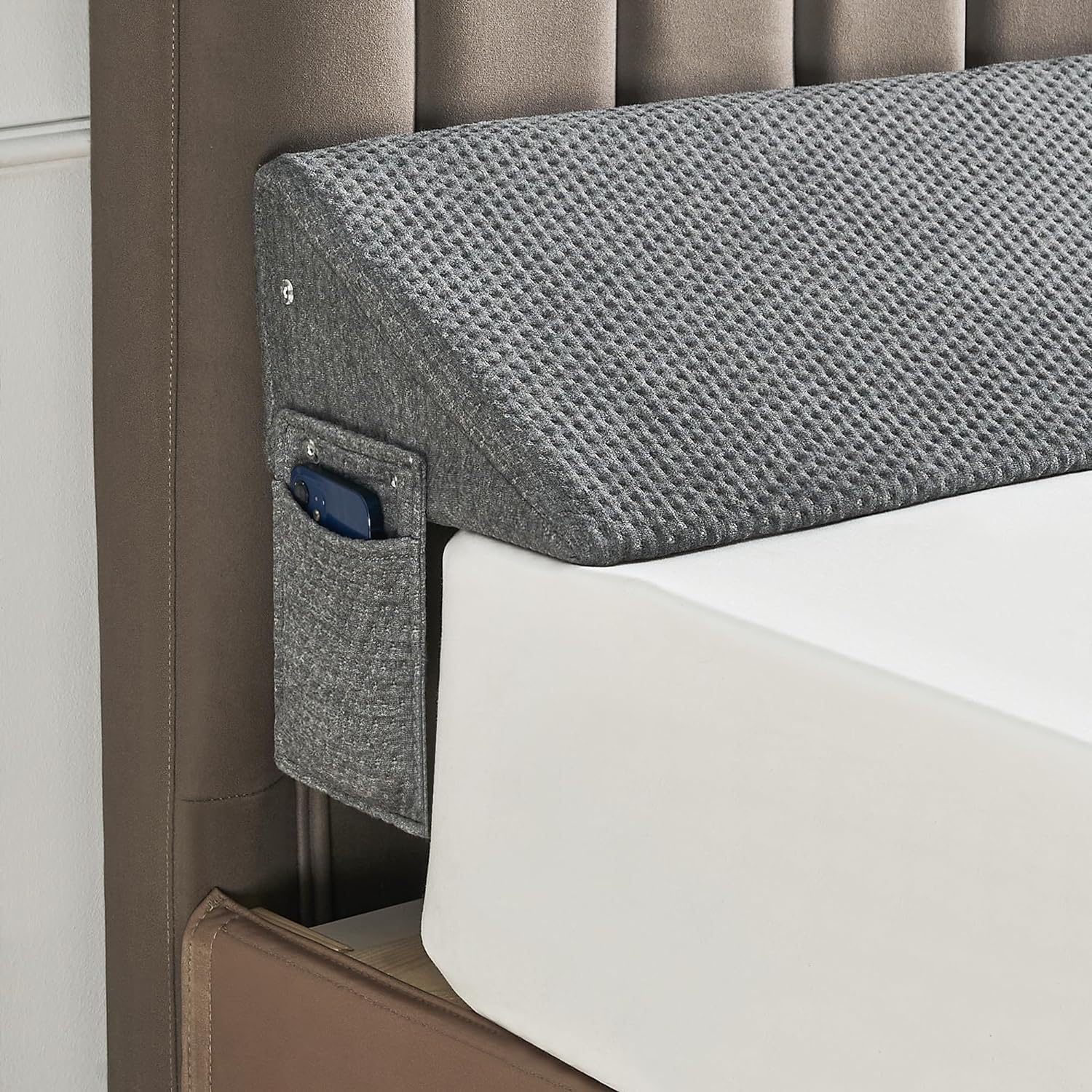 King Size Bed Wedge Pillow with Side Pocket 60"x9.8"x6" Mattress Gap Filler for Headboard Multi Use Reading and Long Bolster Pillow Bed Gap Filler