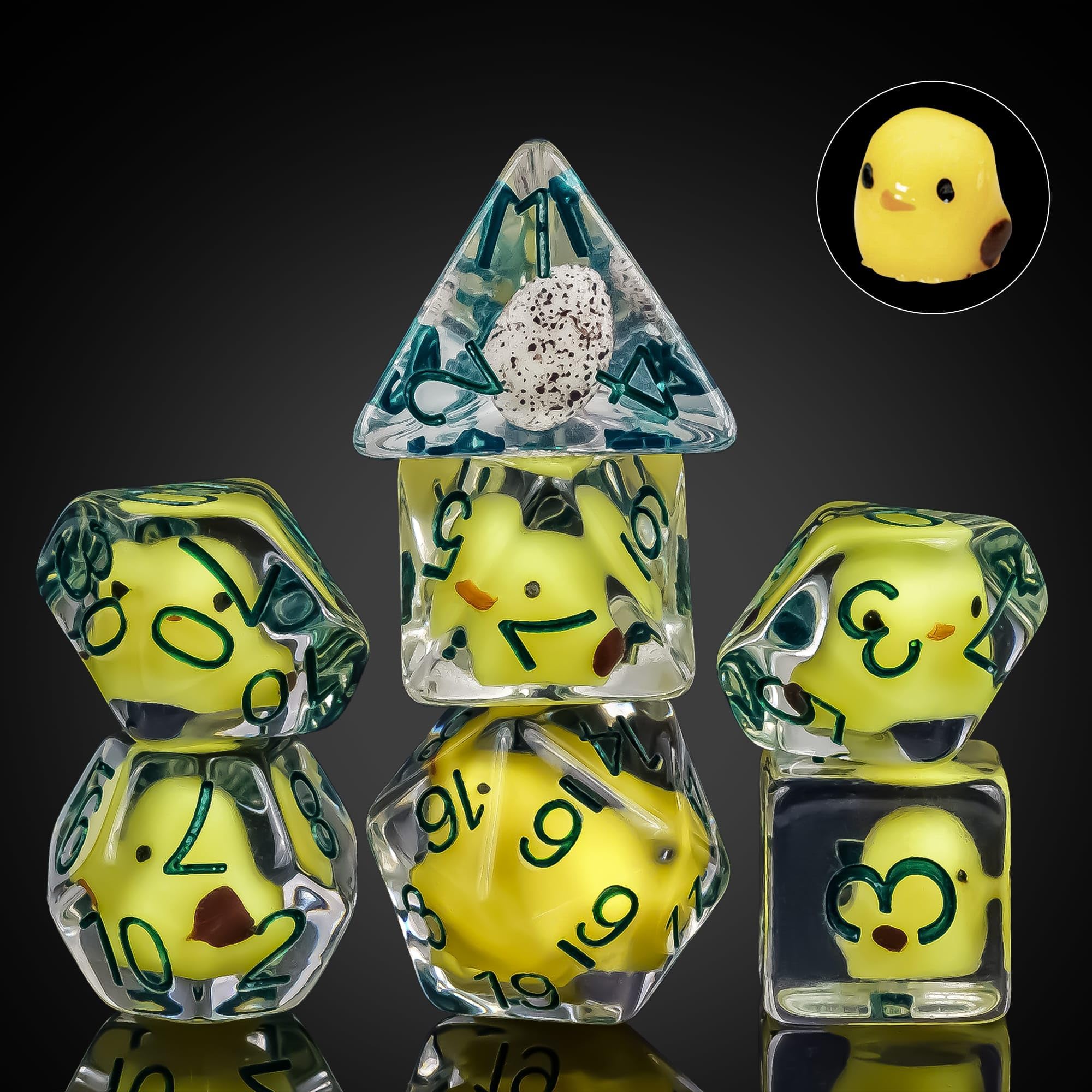 cusdie 7-Die DND Dice, Polyhedral Dice Set Filled with Animal, for Role Playing Game Dungeons and Dragons D&D Dice Pathfinder(Yellow Chicken)