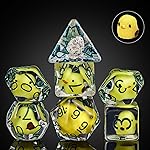 Cusdie 7-Die DND Dice, Polyhedral Dice Set Filled with Animal, for Role Playing Game D&D Dice Pathfinder (7Pcs Yellow Chicken)