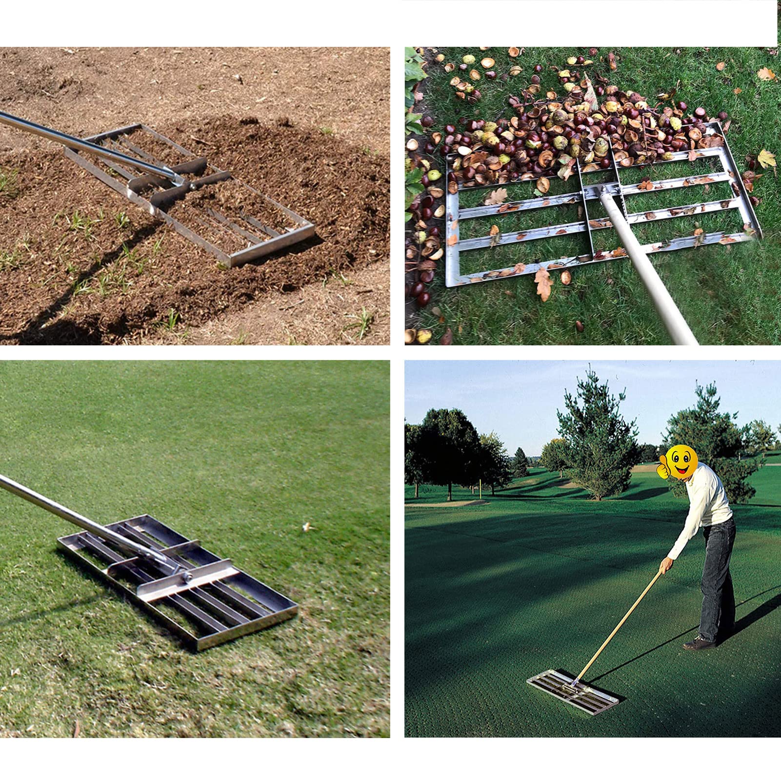 Narzędzie, grabie do wyrównywania trawnika, grabie ze stali nierdzewnej do wyrównywania trawnika, narzędzie do wyrównywania trawnika, trawa, pole golfowe, ogród, trawnik, gospodarstwo rolne, ziemia,