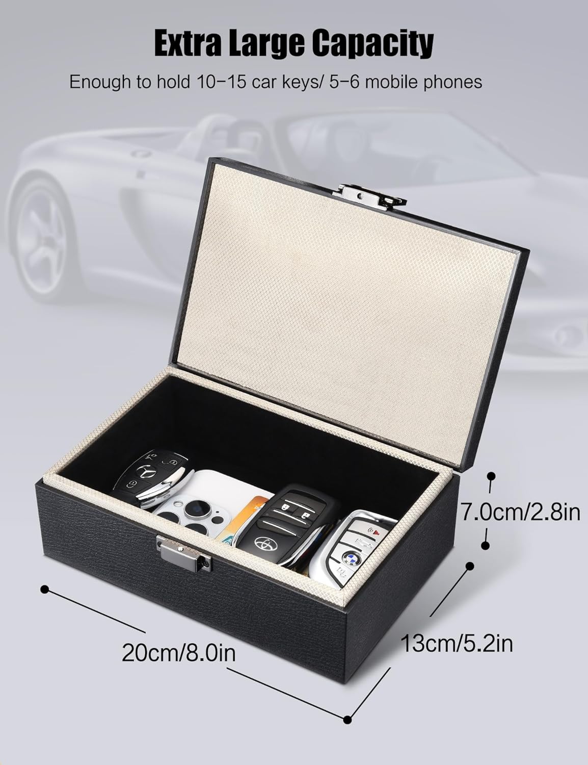 Faraday Box for Car Keys, RFID Signal Blocker Key Fob Protector, 15 Keys Large Capacity Anti-Theft Keyless Entry Security Cage
