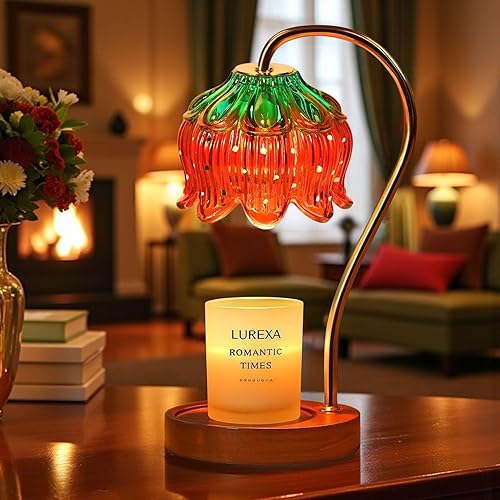 LUREXA Candle Warmer Lamp with Timer - Adjustable & Fixed Height Wax Melt Lamp for Jar Candles, Includes 2 Bulbs, Dimmable Vintage Home Décor, Gift for Women & Mom (A1-Strawberry Lotus) - A1-strawberry Lotus