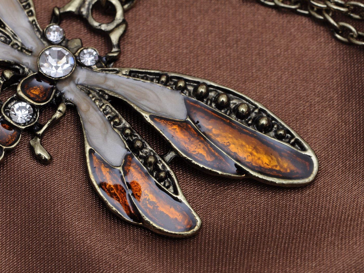 Alilang Rose Painted Enamel Bug Wing Crystal Rhinestone Small Dragonfly Pendant Necklace - Image 4
