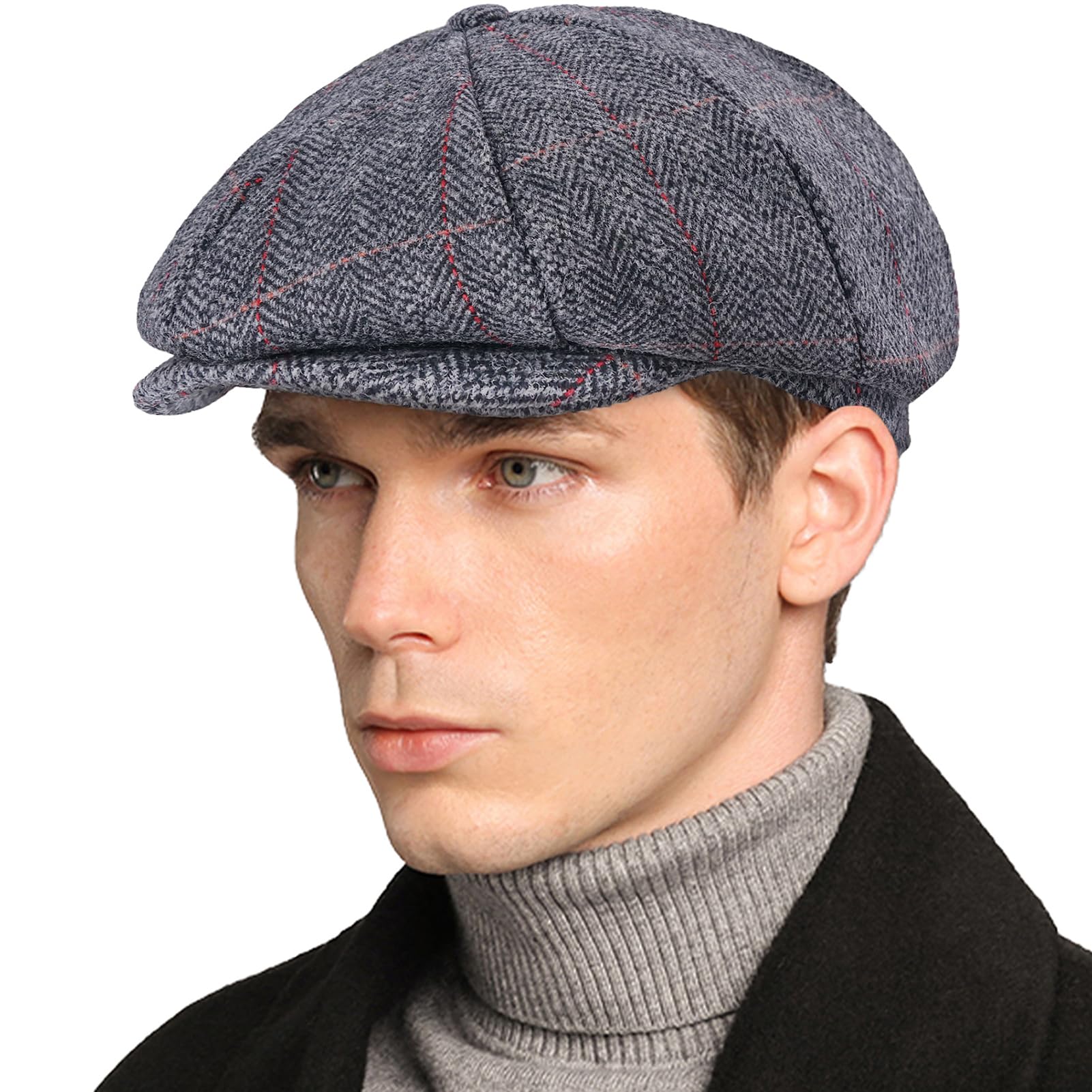 Men’s Woolen Newsboy Cap Tweed Gatsby Ivy Cabbie Flat Golf Hat Present for Fathers Women Unisex