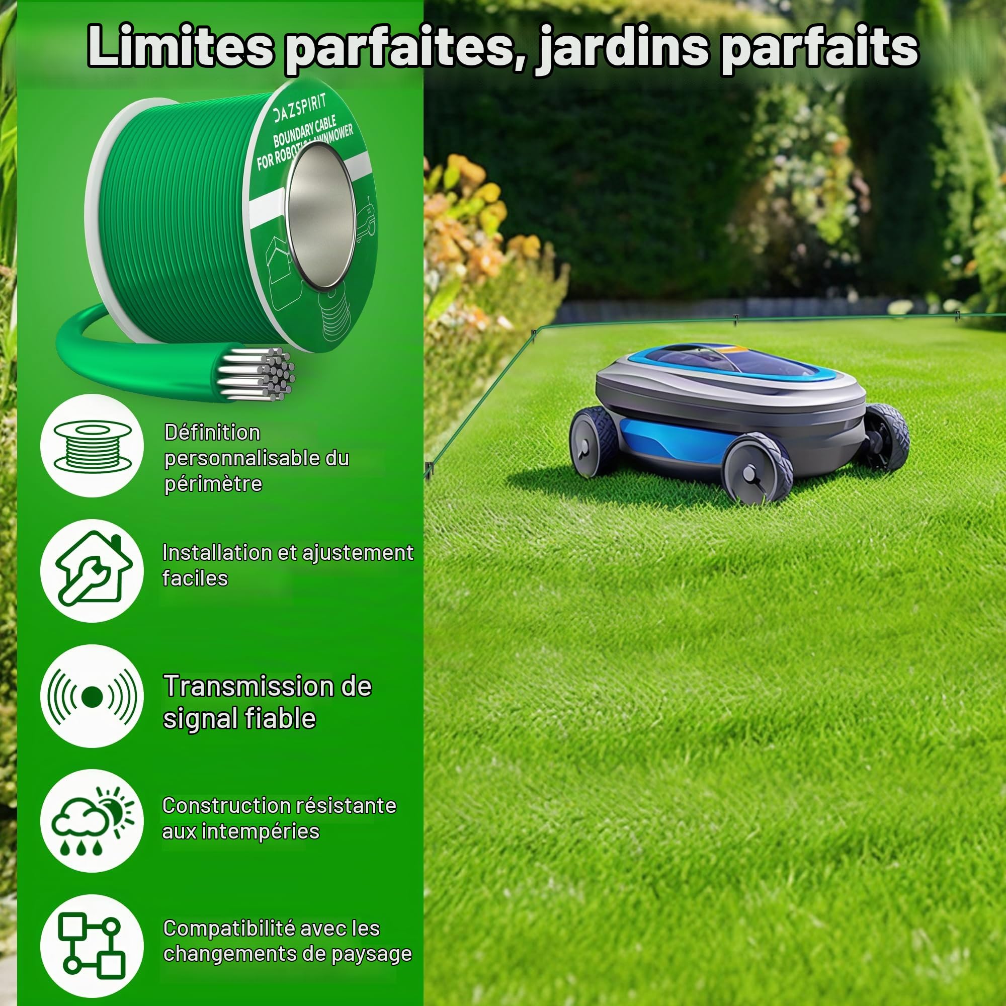 DazSpirit 100M Universel Cable Robot Tondeuse | Accessoire de Fil Périphérique pour Tondeuse Gazon Compatible avec Gardena Bosch Husqvarna Worx Honda Robomow etc