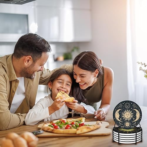 Miniatura 2 de Juego de 6 posavasos para bebidas con base de corcho y soporte de metal, decoración de bar para el hogar, regalo de inauguración de la casa