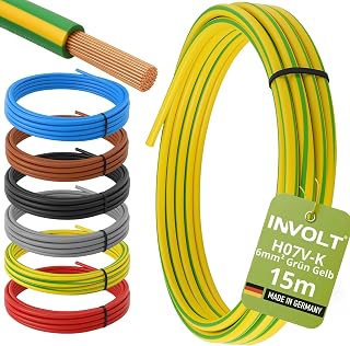 INVOLT H07V-K 15m 6mm² Green-Yellow Conductor Cable, Flexible Cable Cable, PVC by the Metre, Made in Germany