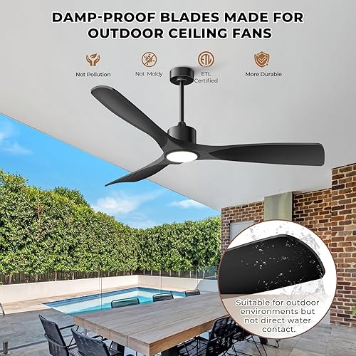 Miniatura 4 de Ventilador de techo inteligente moderno con luz y control remoto, 52 pulgadas, negro, 3 aspas para dormitorio, sala de estar y patios