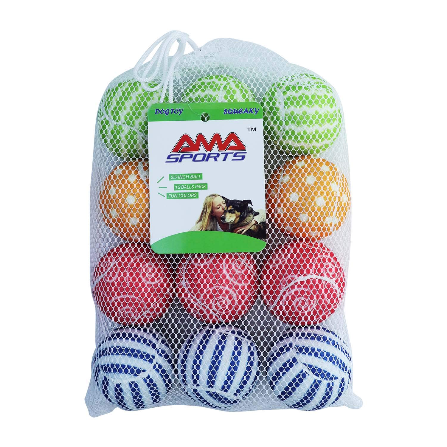 AMA SPORT Squeaky Tennis Balls for Dogs 12 Pack 2 5 Squeaky Tennis Balls for New Puppy Small