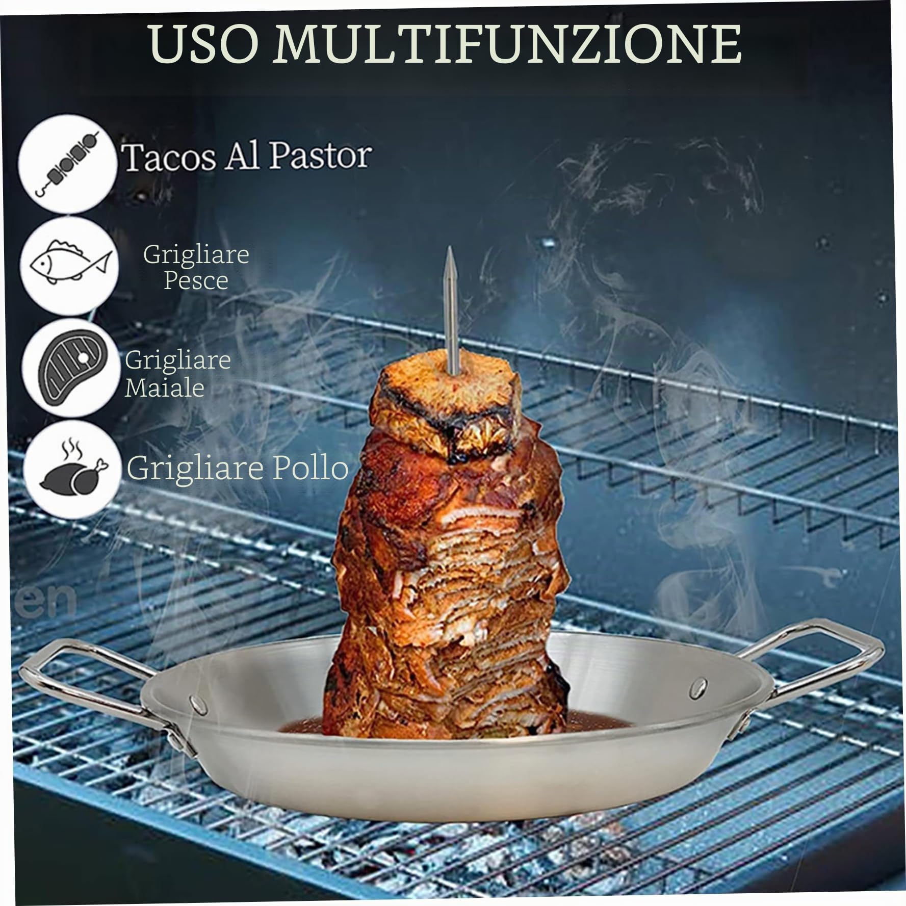 BBQ Vertical Skewer, alsola al pastore al grill, spiedini di supporto verticale con manico, a 3 dimensioni di spiedini in acciaio inossidabile per tacos al pastore, shawarma, kebabs, gyros