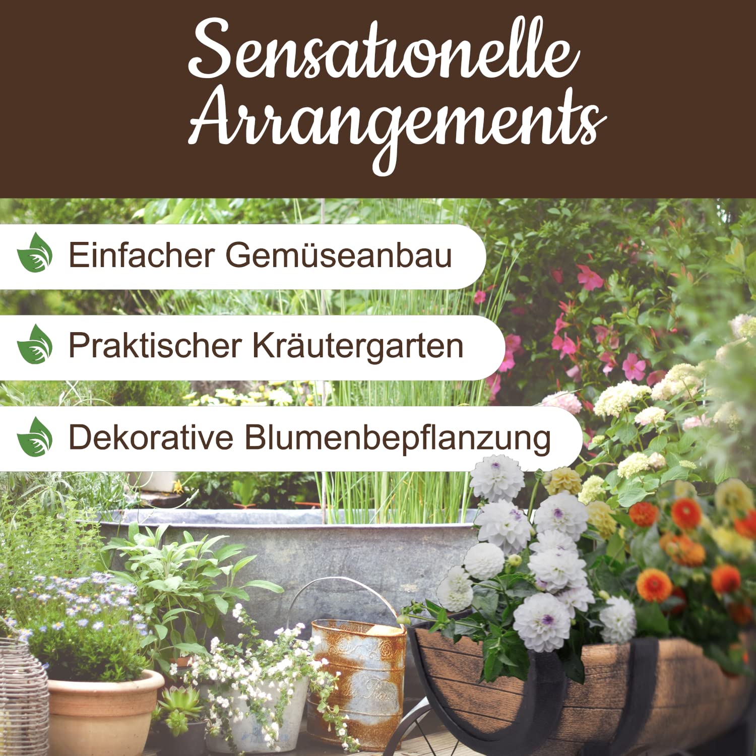 STREND PRO Blumenwagen Whiskyfass - Pflanzwagen auf rädern, Gartendeko Blumentopf Barel - realistischer Blumentopf Holzoptik Planzschubkarre - Leiterwagen Holz, Bollerwagen Holz