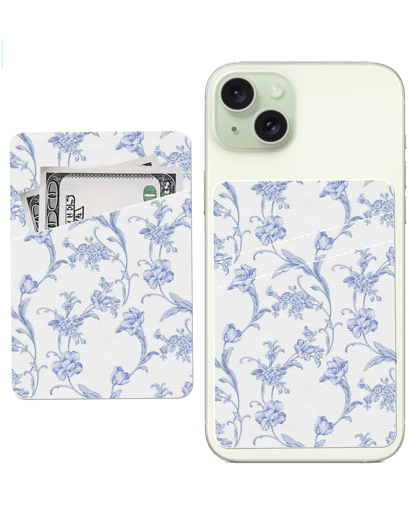 Soporte para tarjetas de teléfono, bonita cartera de cuero para teléfono, cartera adhesiva para tarjetas de crédito de doble bolsillo, compatible con la mayoría de teléfonos celulares, Linda