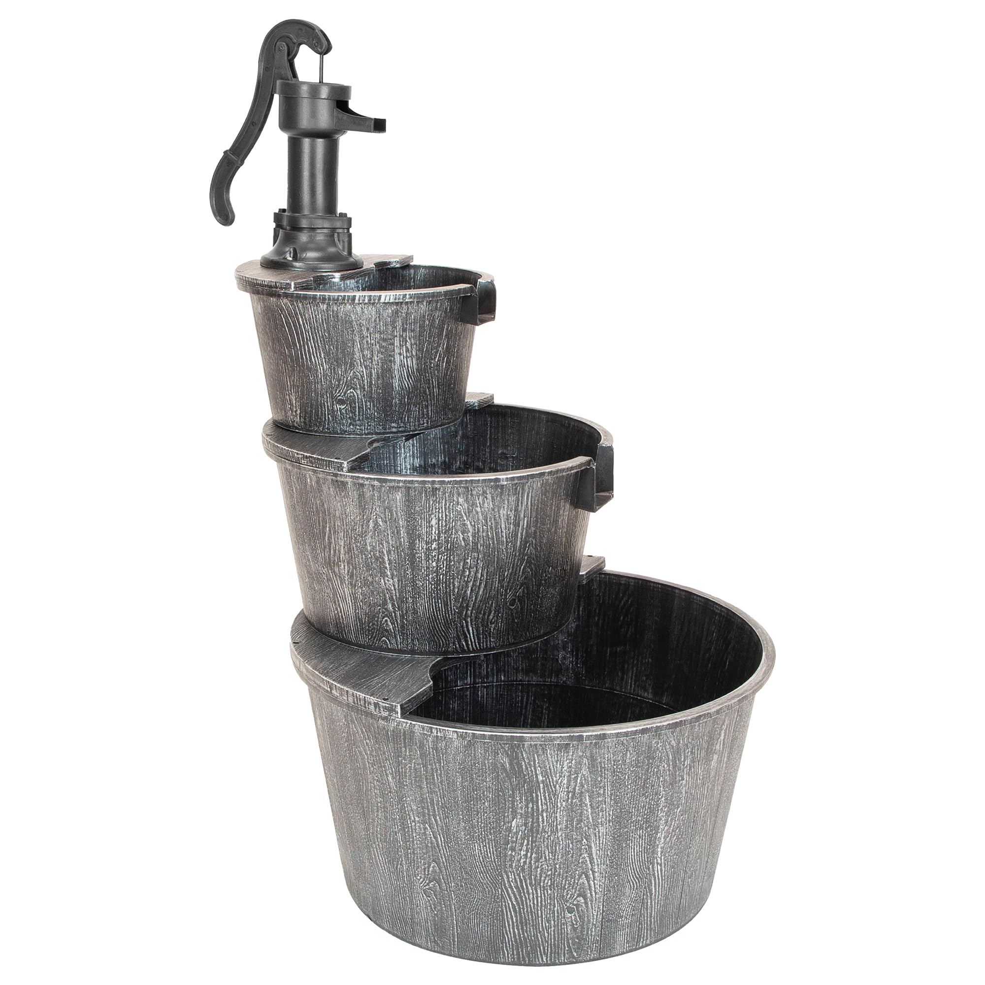 GardenKraft 21409 3 Tier Antique Silver Barrel Fountain/Cascading Water Feature/Weatherproof Design/Easy Install/Tranquil Garden Ornament/Mains Powered