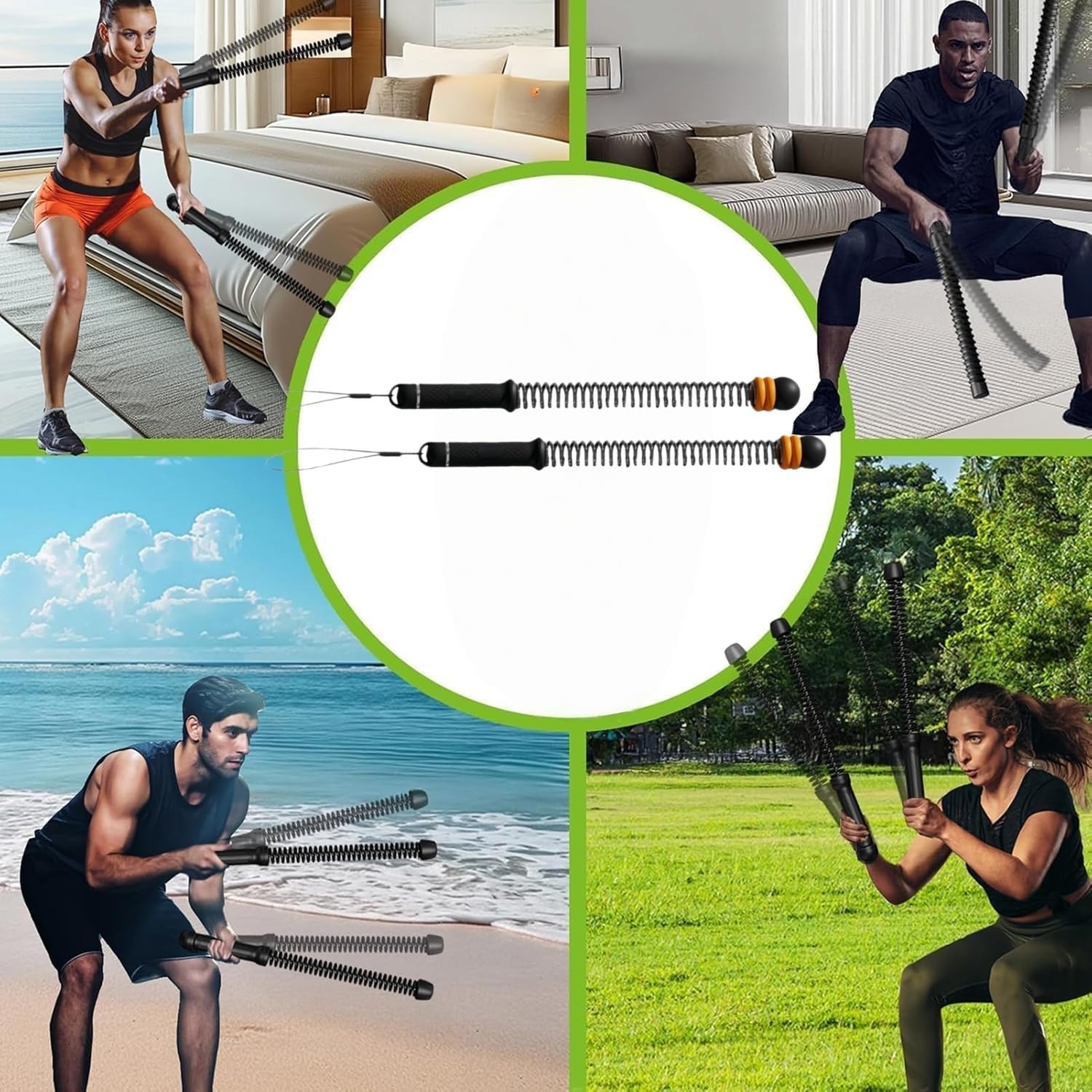 Ropeless Battle Rope Battle Ropes for Home Gym - 2PCS workout ropes with Non-Slip Handles, Durable Workout Ropes for All Fitness Levels Black