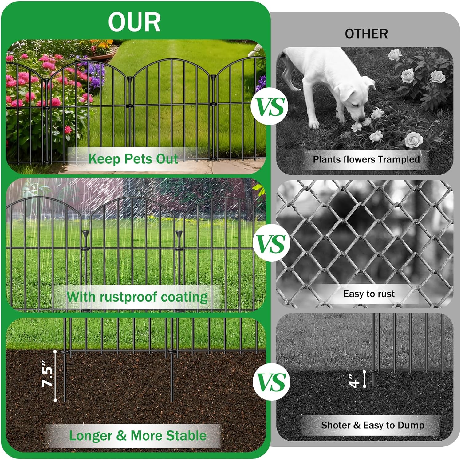 30 Pack Decorative Garden Fence Panels, 17in(H) x 31.5ft(L), Rustproof Metal No Dig Fence, Animal Barrier for Dogs & Rabbits, Anti Digging Fencing for Flower Bed Edging, Yard, Patio & Outdoor