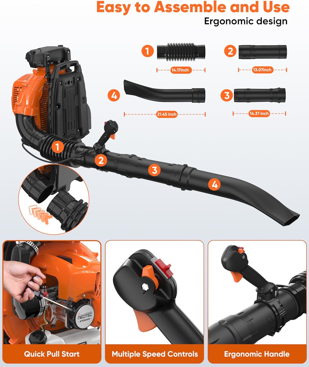 75.6CC Gas Backpack Leaf Blower 847CFM 236MPH 2-Cycle Powerful Blowers with Low Vibration Ergonomic Harness System for Garden Yard Lawn Snow Clearing