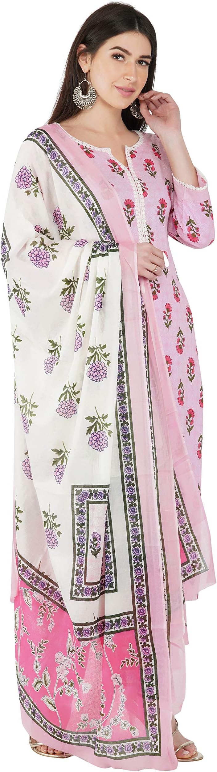 RATANWomen’s Cotton Readymade Salwar Suit Set. Printed Kurti Pant Dupatta Set Latest