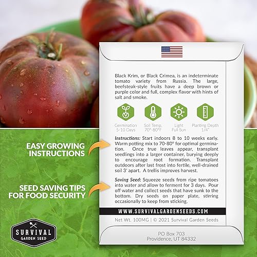 Miniatura 2 de Survival Garden Seeds - Semilla de tomate negro Krim para plantar - 2 paquetes con instrucciones para plantar y cultivar deliciosos tomates frescos