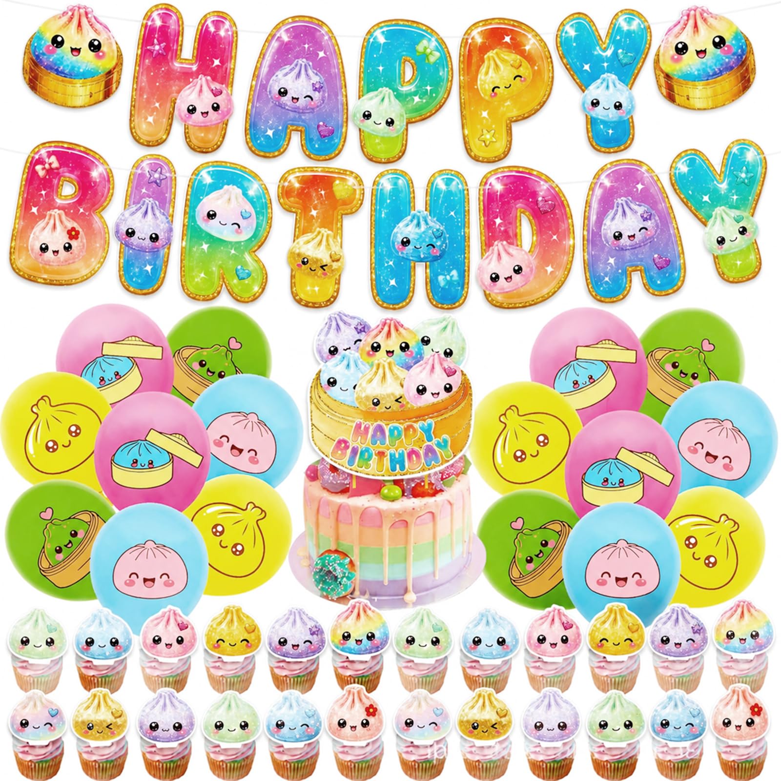Mavejoyt Dumpling Squishy Birthday Decoration, Kawaii Party Decoration