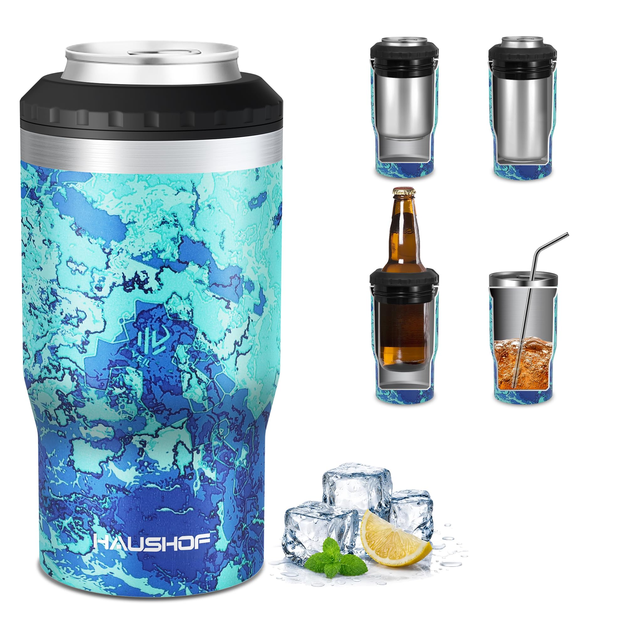 haushof can cooler, 12 oz slim can cooler, 4 in 1 insulated beer can cooler, fits for 12 oz standard can|12 oz slim can|12 oz beer bottle, perfect for camping, beach, picnic