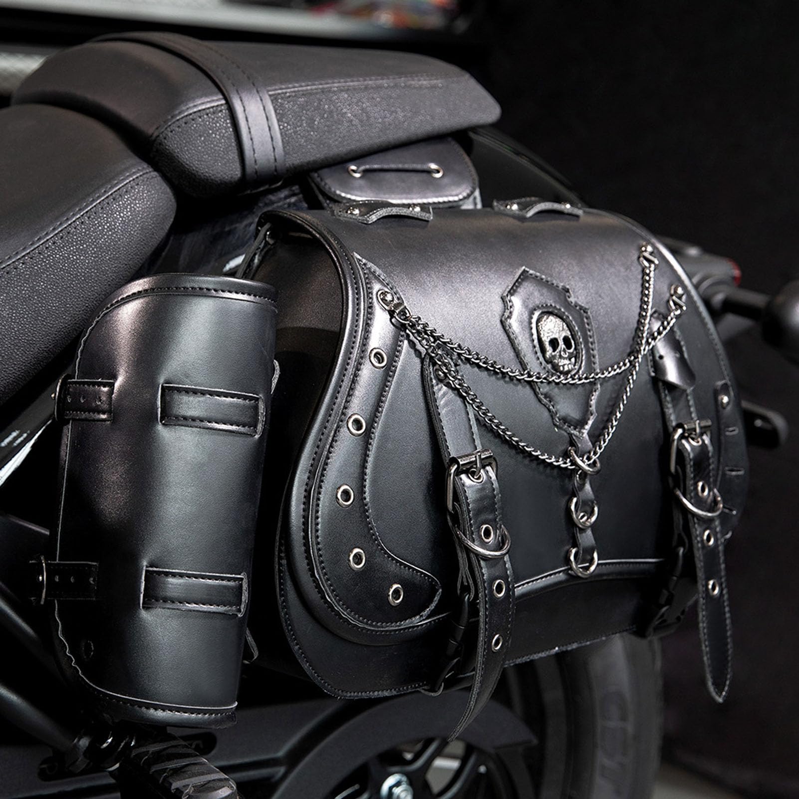 Aramox Alforjas para Motocicleta con Portavasos, Bolsa Lateral de 30 L de Cuero PU Impermeable con Correa de Liberación Rápida para Touring Cruiser